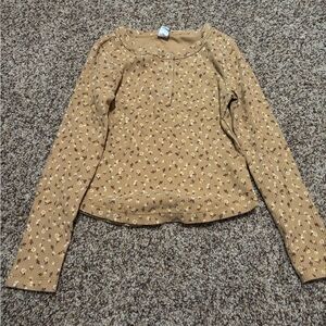 Old Navy Kids Long Sleeve Tee - Tan with White Pattern